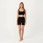 Square Neck Ribbed Cropped Tank Top with Seam Front Detail