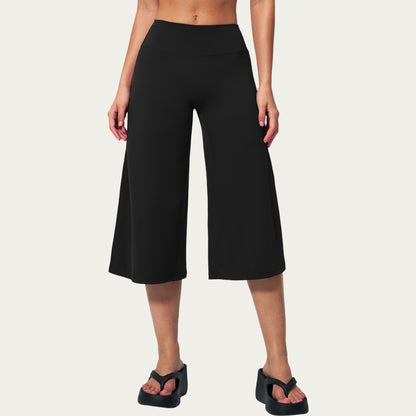 High Waist Capri Wide Leg Pants with Smooth Stretch Fabric and Relaxed Fit