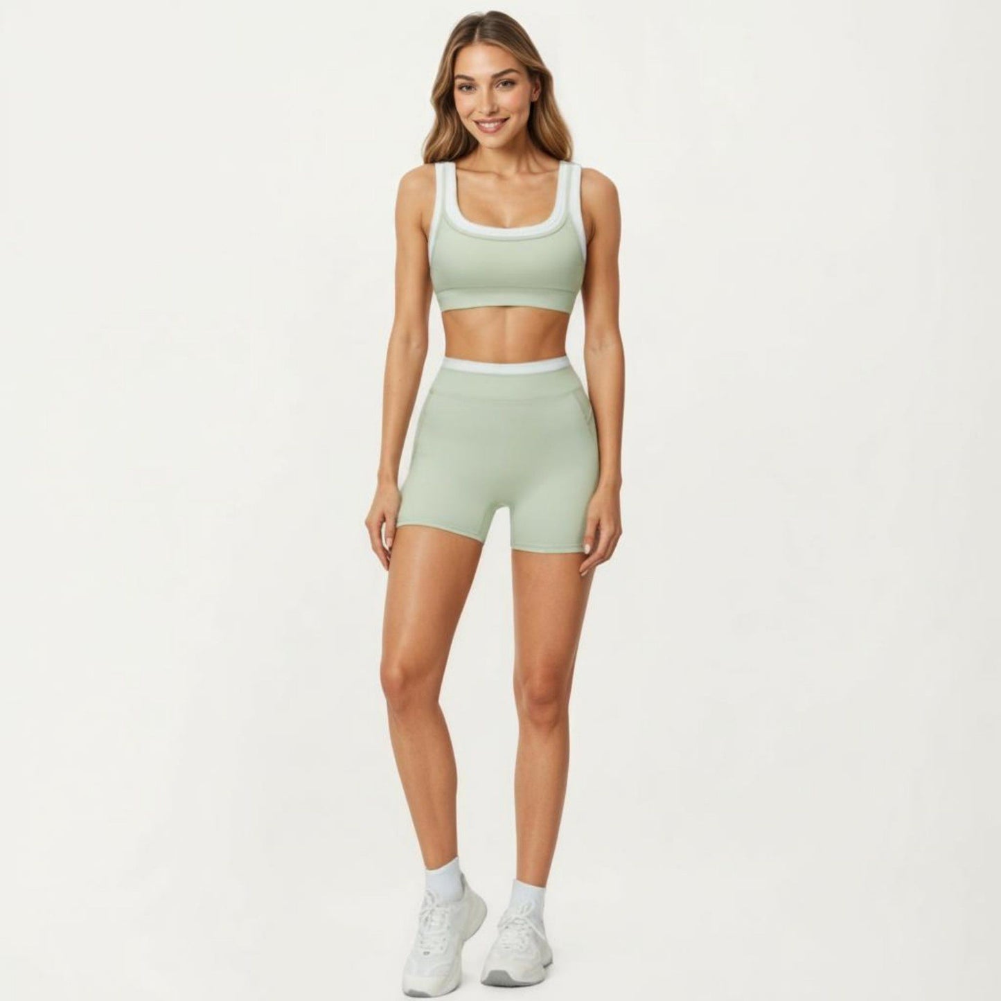 Contrast Trim Sports Bra with Square Neck and Smooth Stretch Fit
