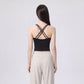 Cropped Yoga Tank Top with Built In Padding Scoop Neck Wide Strap Fitted Activewear Top
