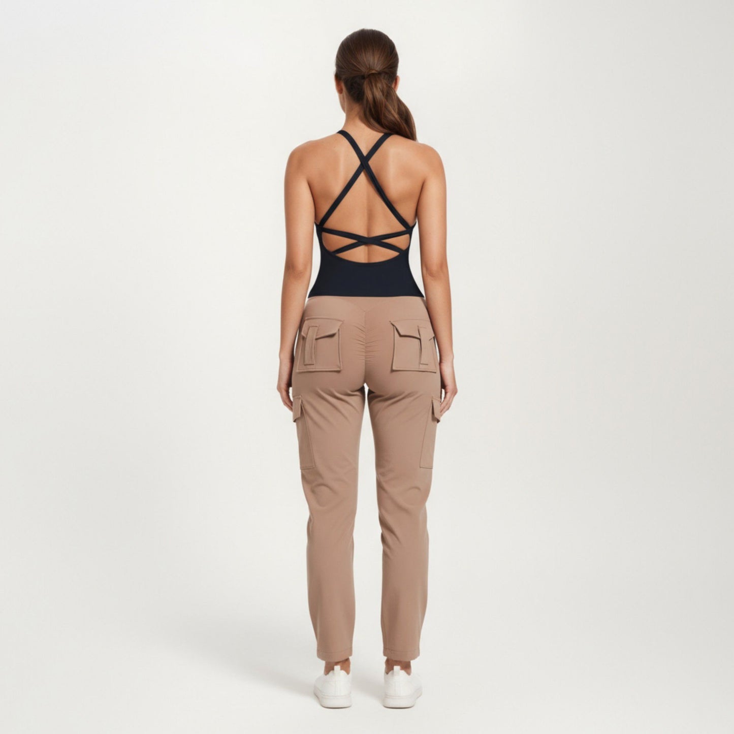 Fitted Strappy Back Tank Top with Scoop Neck and Cross Back Design