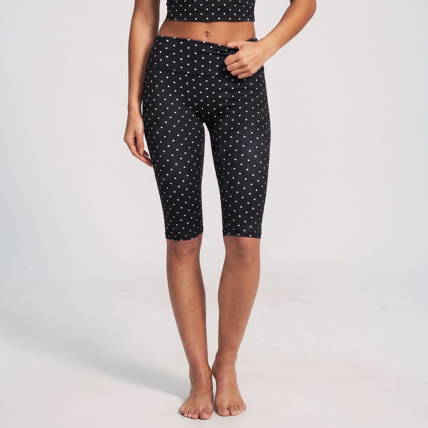 Polka Dot Foldover Waist Capri Leggings Fitted Cropped Yoga Pants for Dance Gym Workouts