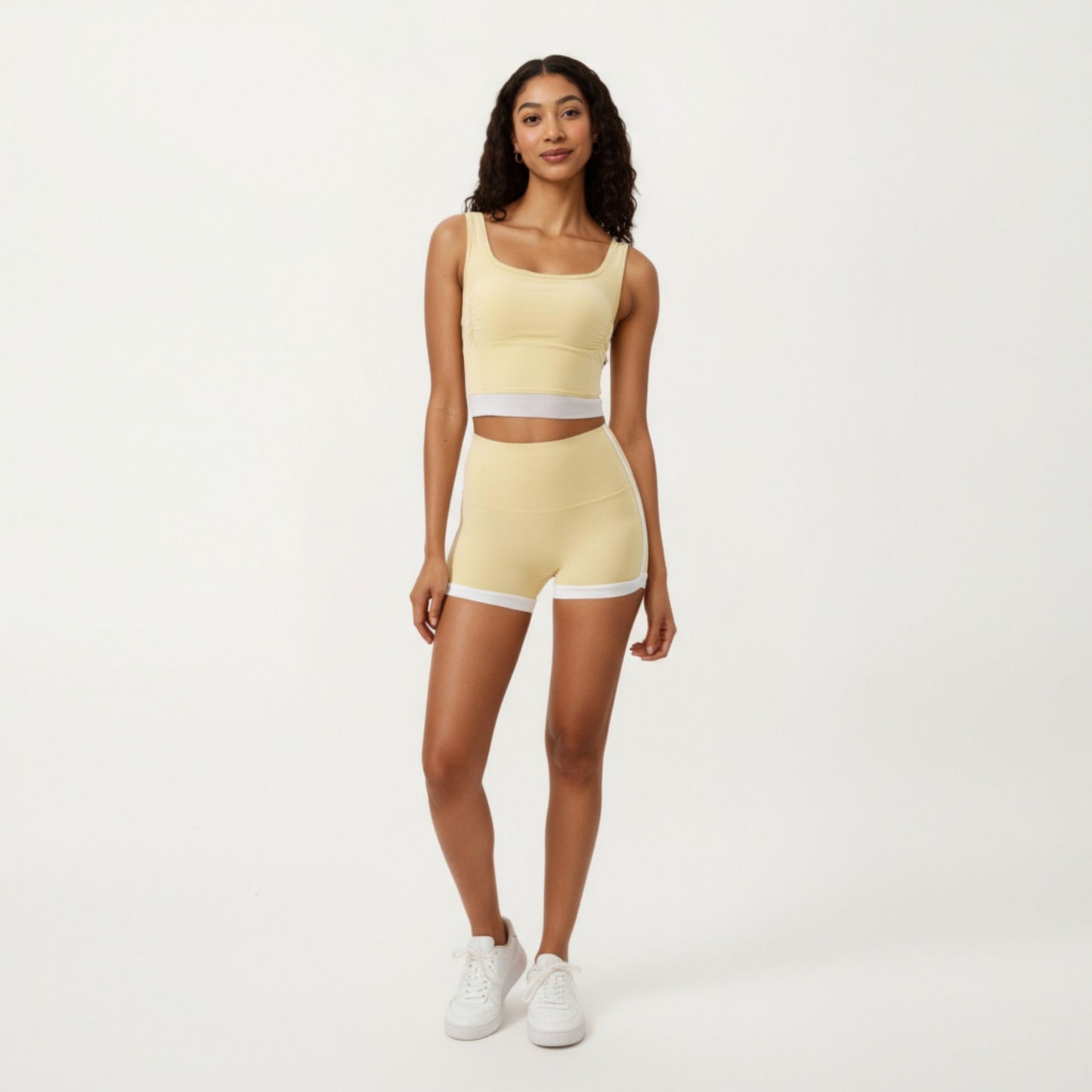 Square Neck Cropped Active Tank Top with Contrast Elastic Hem