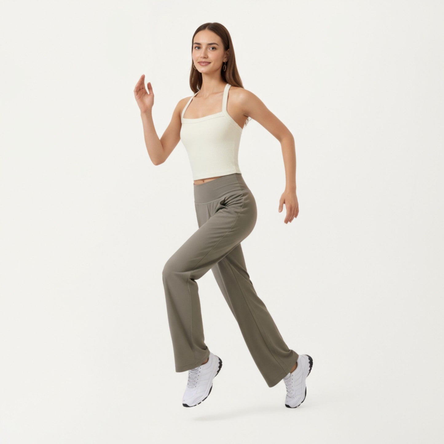 Square Neck Ribbed Knit Cropped Tank Top with Wide Shoulder Straps