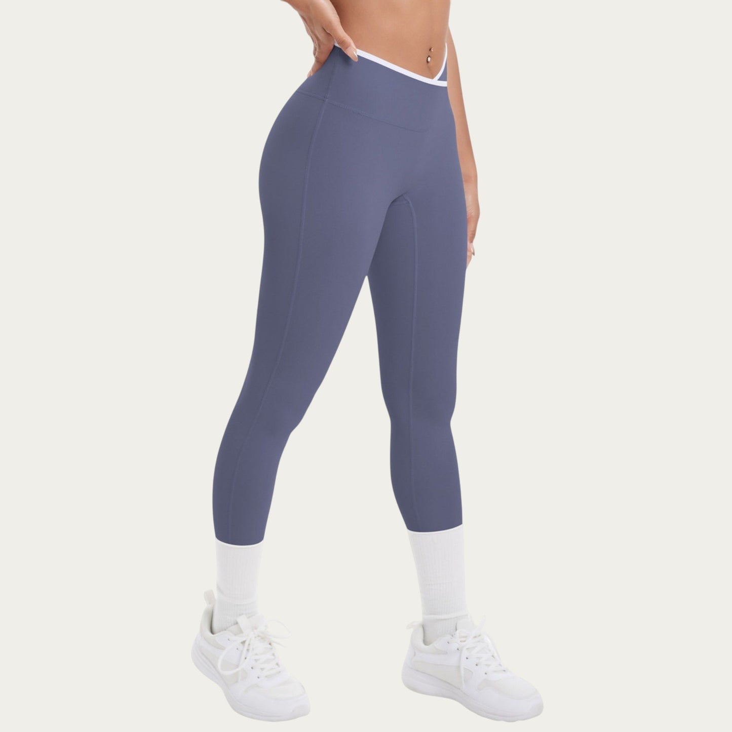 High Waist Crossover Leggings with Contoured Fit and V-Shaped Waistband