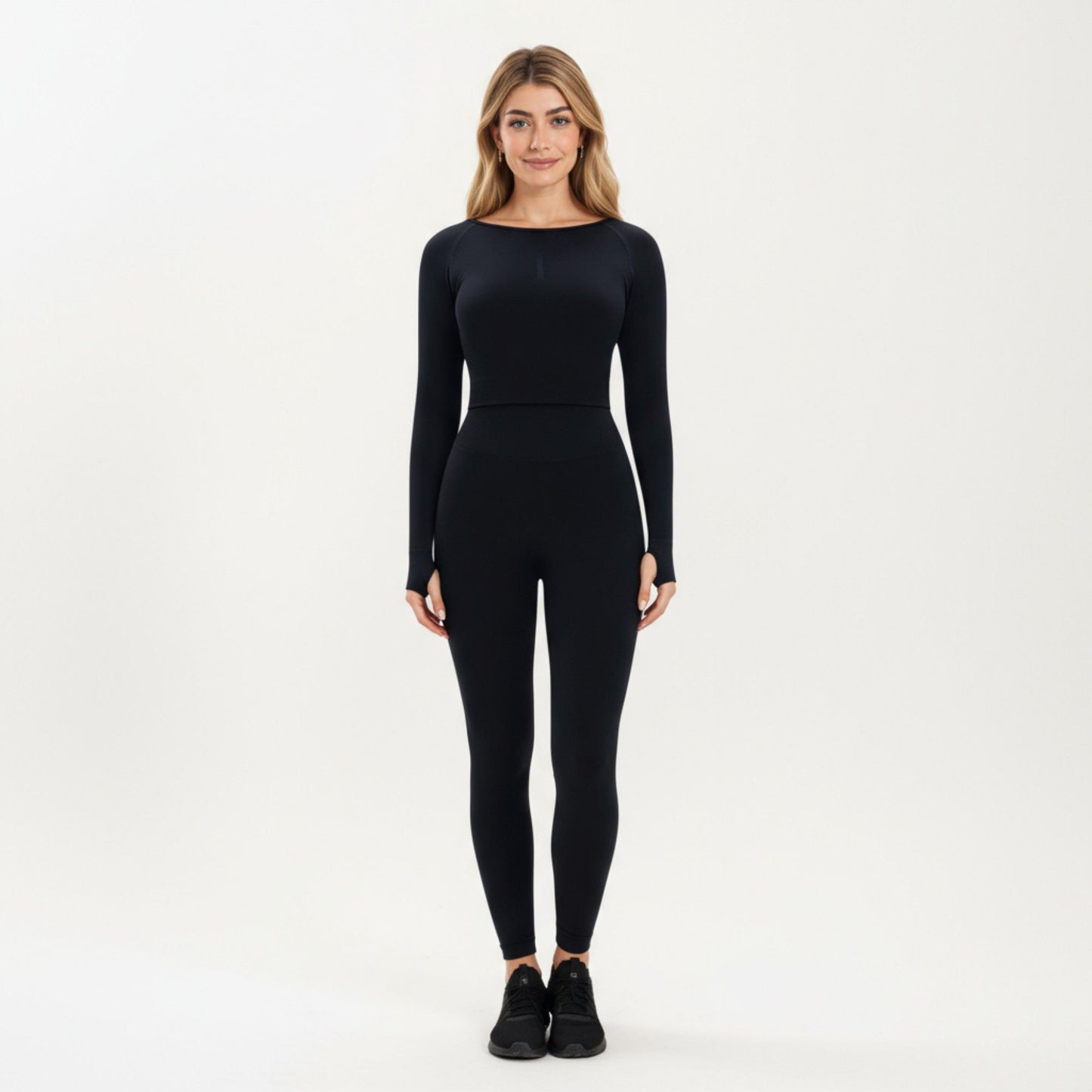 Seamless Long Sleeve Cropped Top with Thumbhole Cuffs and Fitted Waistband