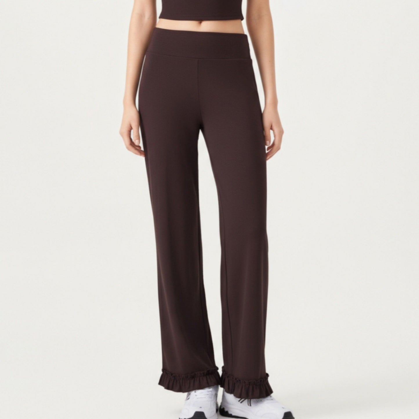 High Waist Wide Leg Sweatpants with Ruffle Hem Detail