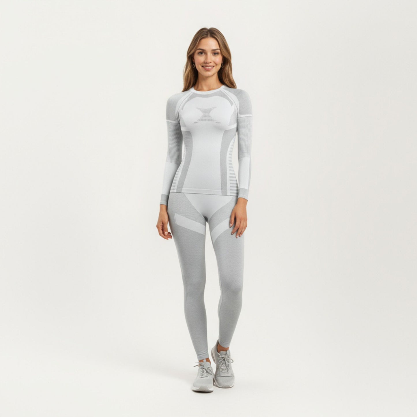 Long Sleeve Seamless Compression Top with Contoured Mesh Detailing