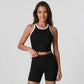 Padded Ribbed High Neck Sports Bra Tank Top Contrast Trim Workout Yoga Crop Top