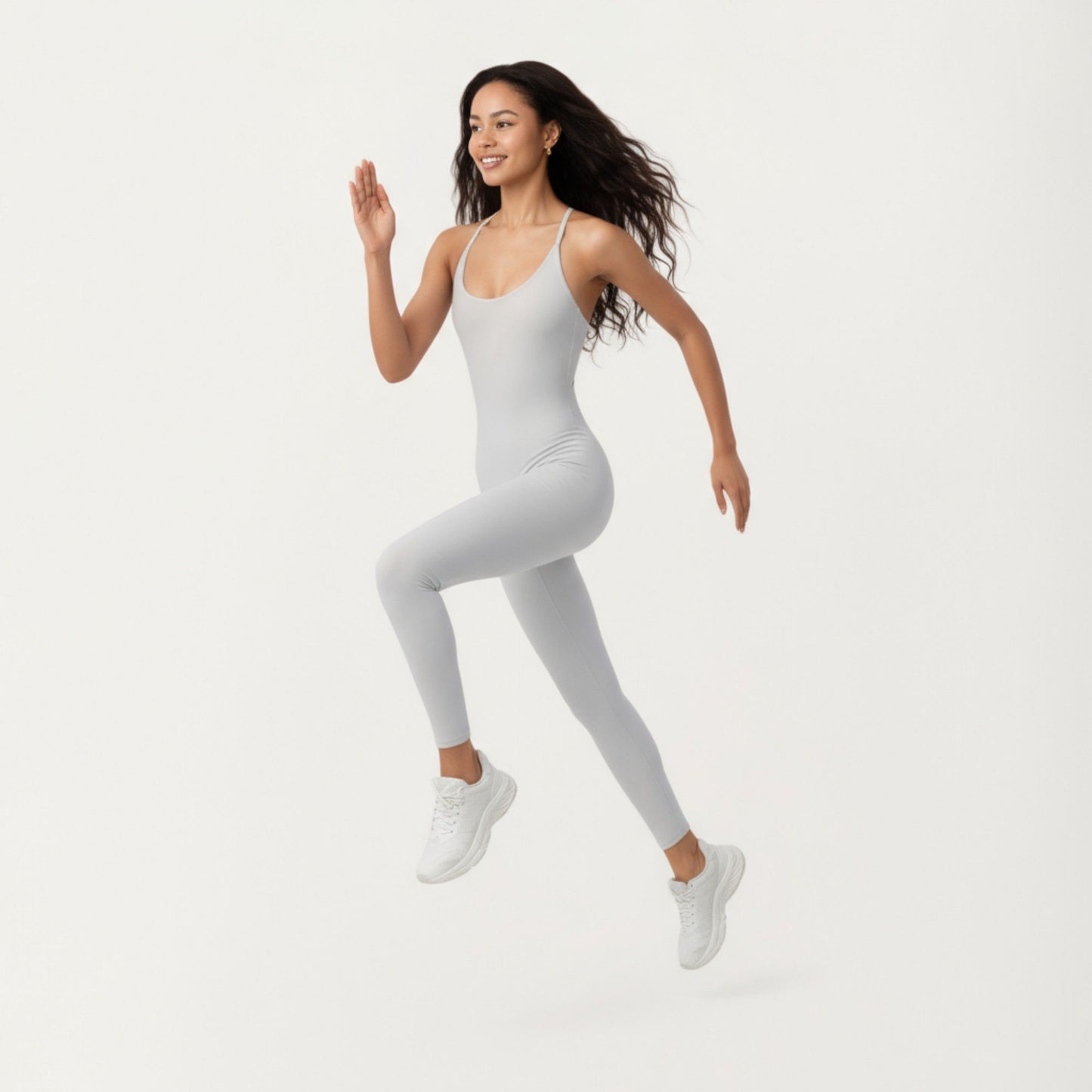 Scoop Neck Full-Length Activewear Bodysuit with Spaghetti Straps