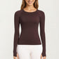 Seamless Long Sleeve Fitted Top with Thumbhole Cuffs and Crew Neck