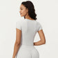 Short Sleeve Cropped Active Top with Crew Neck and Smooth Stretch Fit
