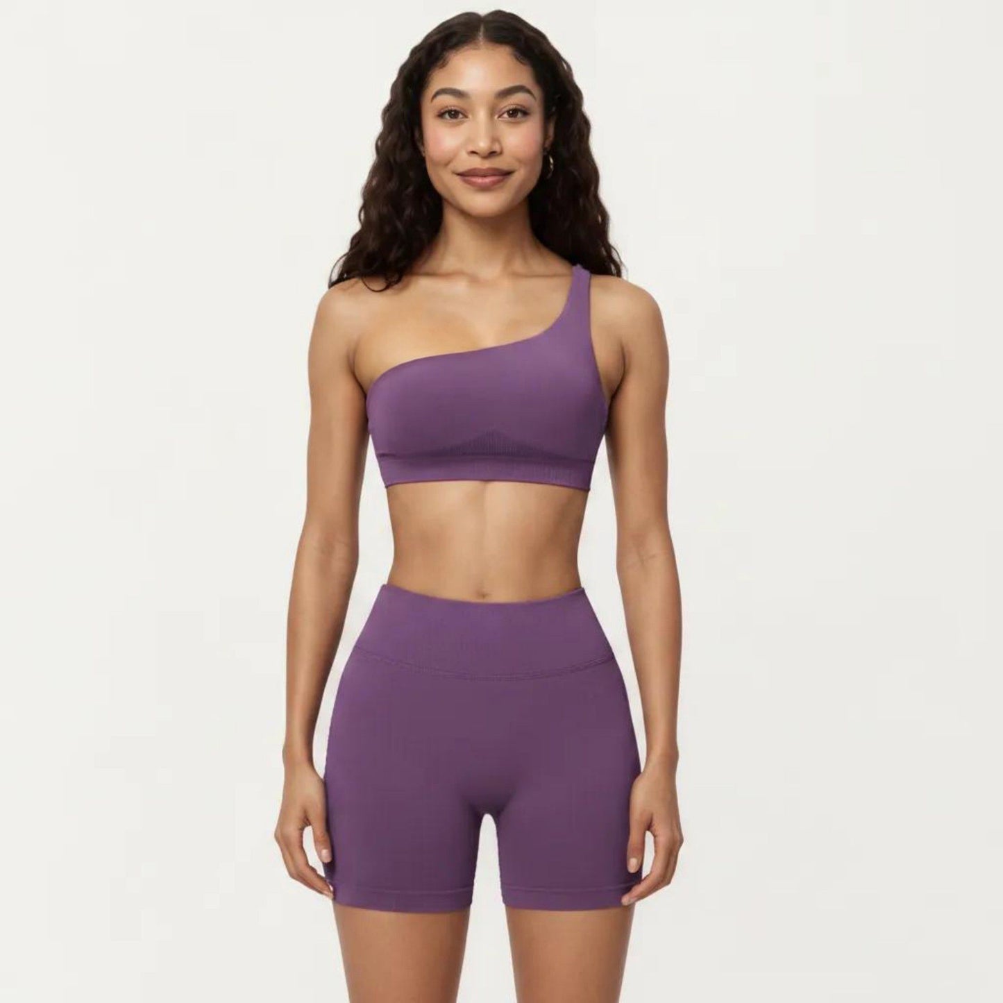 One Shoulder Sports Bra with Asymmetric Strap and Smooth Stretch Fit