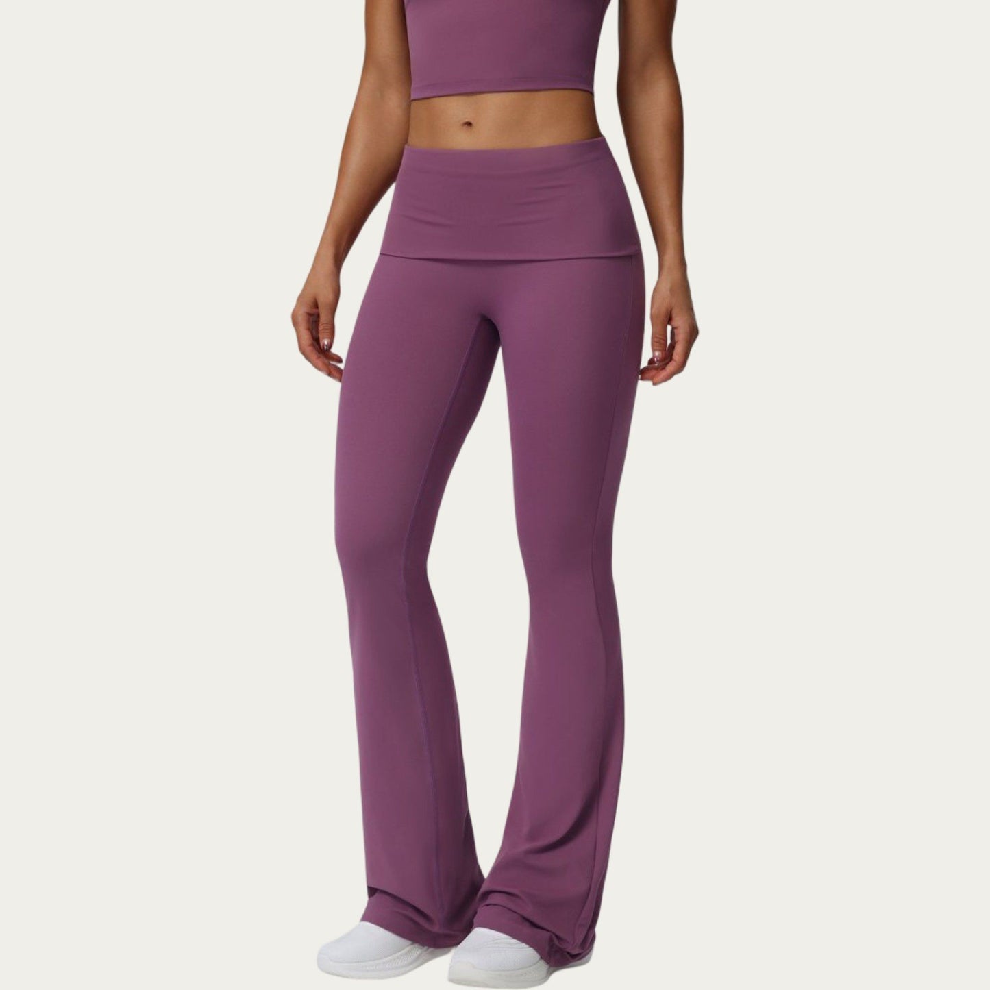 Foldover Waist Flare Leggings with Smooth Stretch Knit Fabric