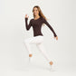 Seamless Long Sleeve Fitted Top with Thumbhole Cuffs and Crew Neck