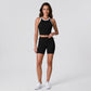 Padded Ribbed High Neck Sports Bra Tank Top Contrast Trim Workout Yoga Crop Top