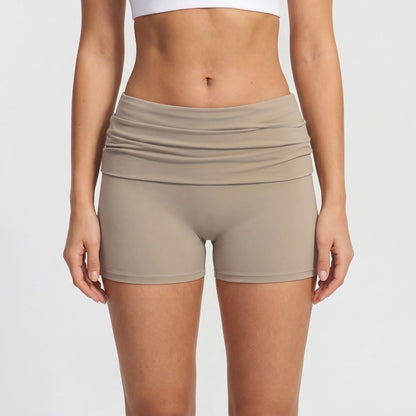 Fold Over Ruched Waistband Yoga Shorts Butt Lifting Workout Shorts