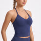 Ruched V Neck Halter Cropped Active Tank Top Fitted Workout Shirt for Yoga Dance