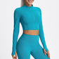 Cropped Full Zip Workout Jacket with Thumbholes