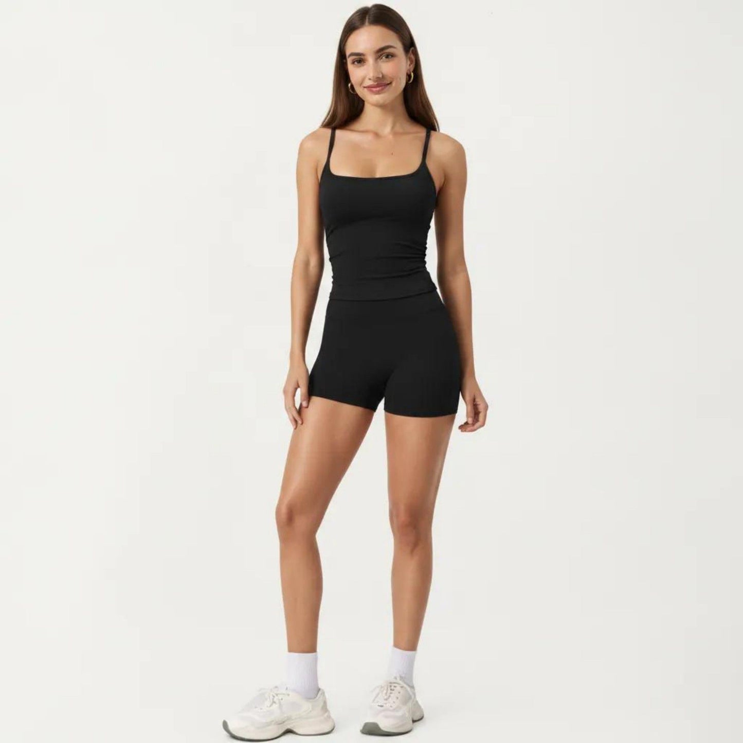 Spaghetti Strap Active Cami Top with Square Neck and Smooth Stretch Fit