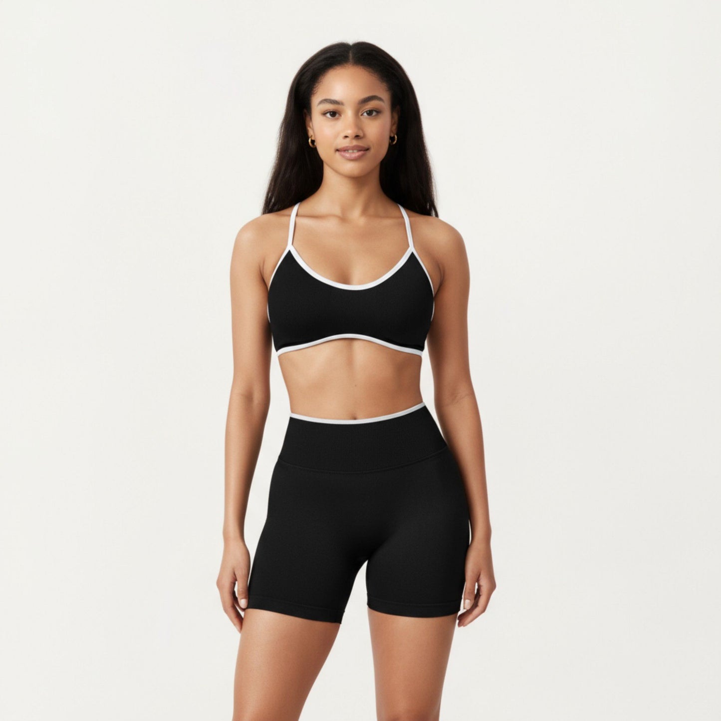 Contrast Trim Scoop Neck Sports Bra with Adjustable Spaghetti Straps