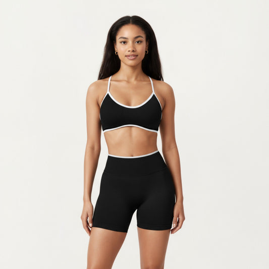 Contrast Trim Scoop Neck Sports Bra with Adjustable Spaghetti Straps
