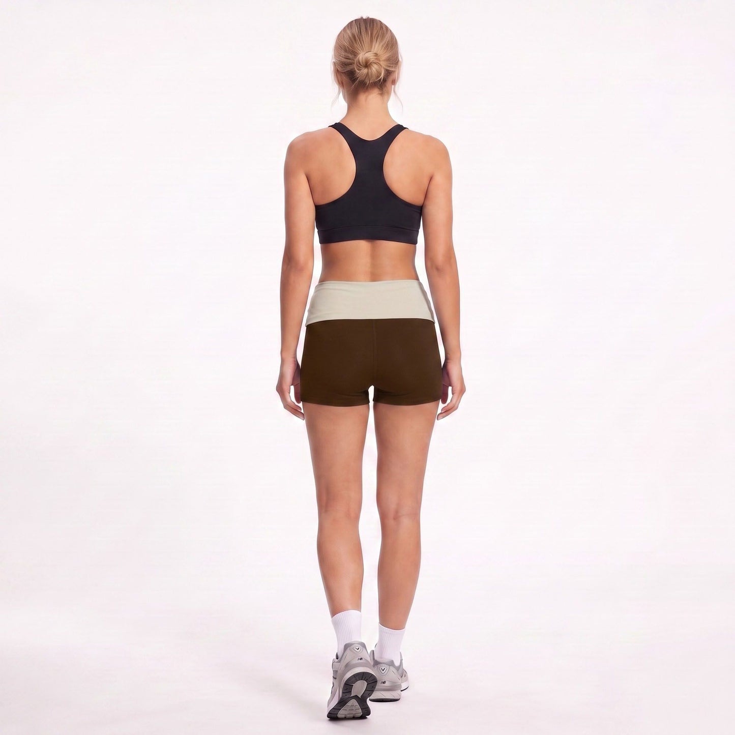 Foldover Waist Biker Shorts Stretch Workout Yoga Shorts