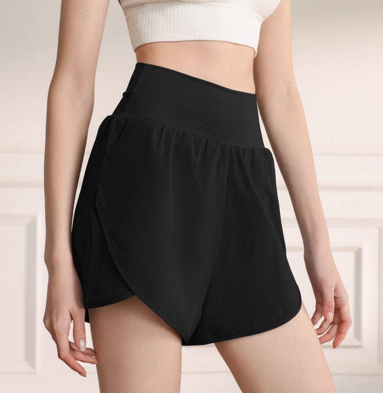 High Rise Running Shorts with Curved Hem and Side Pocket