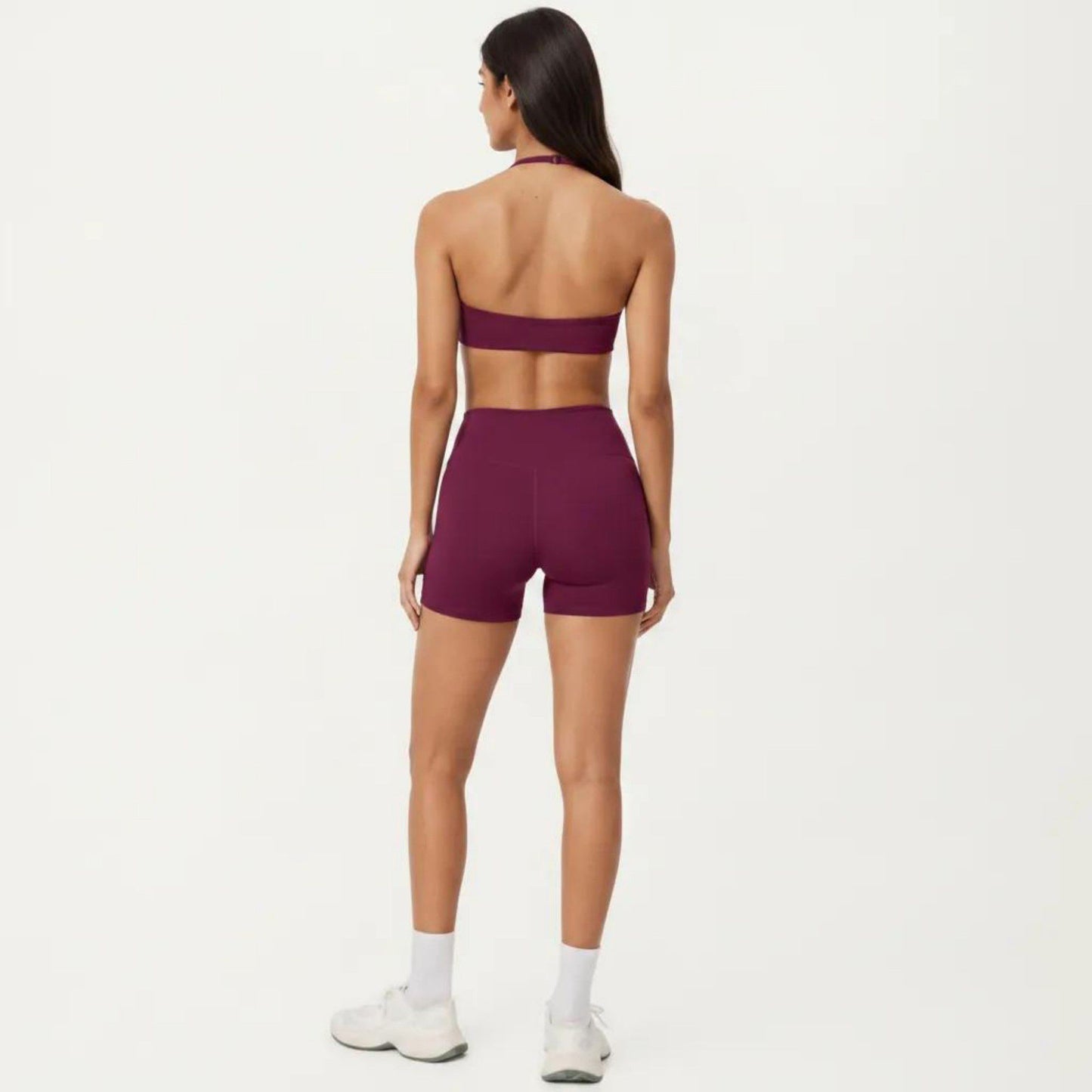 Halter Sports Bra with Open Back and Smooth Stretch Athletic Fit