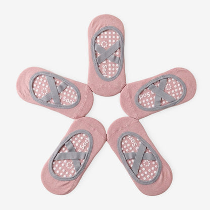 Non-Slip Yoga Socks with Cross Strap Design for Indoor Fitness 5 Pack