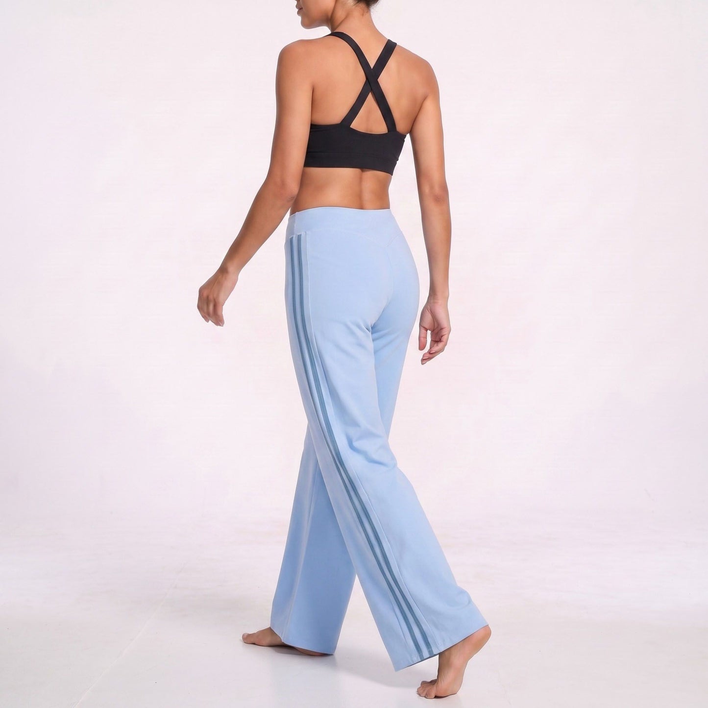 High Waist Wide Leg Workout Pants with Contrast Side Stripes