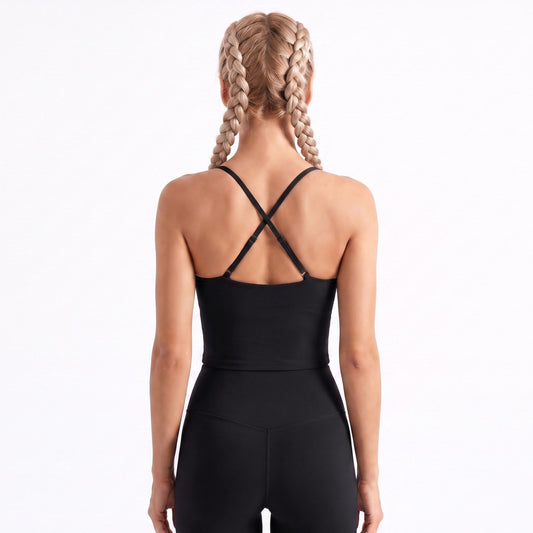 V Neck Cropped Active Tank Top with Adjustable Crisscross Back Straps for Gym Workouts