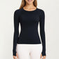 Seamless Long Sleeve Fitted Top with Thumbhole Cuffs and Crew Neck