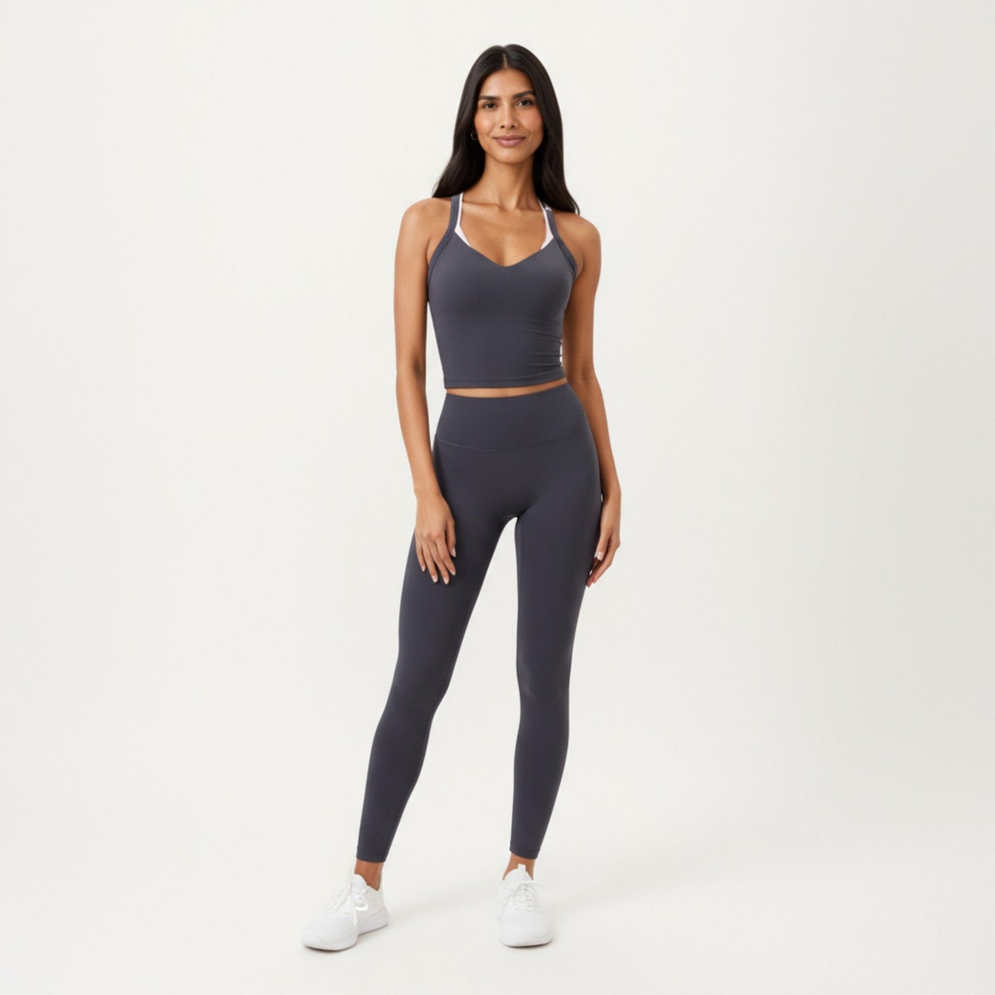 V-Neck Cropped Active Tank Top with Double Shoulder Straps