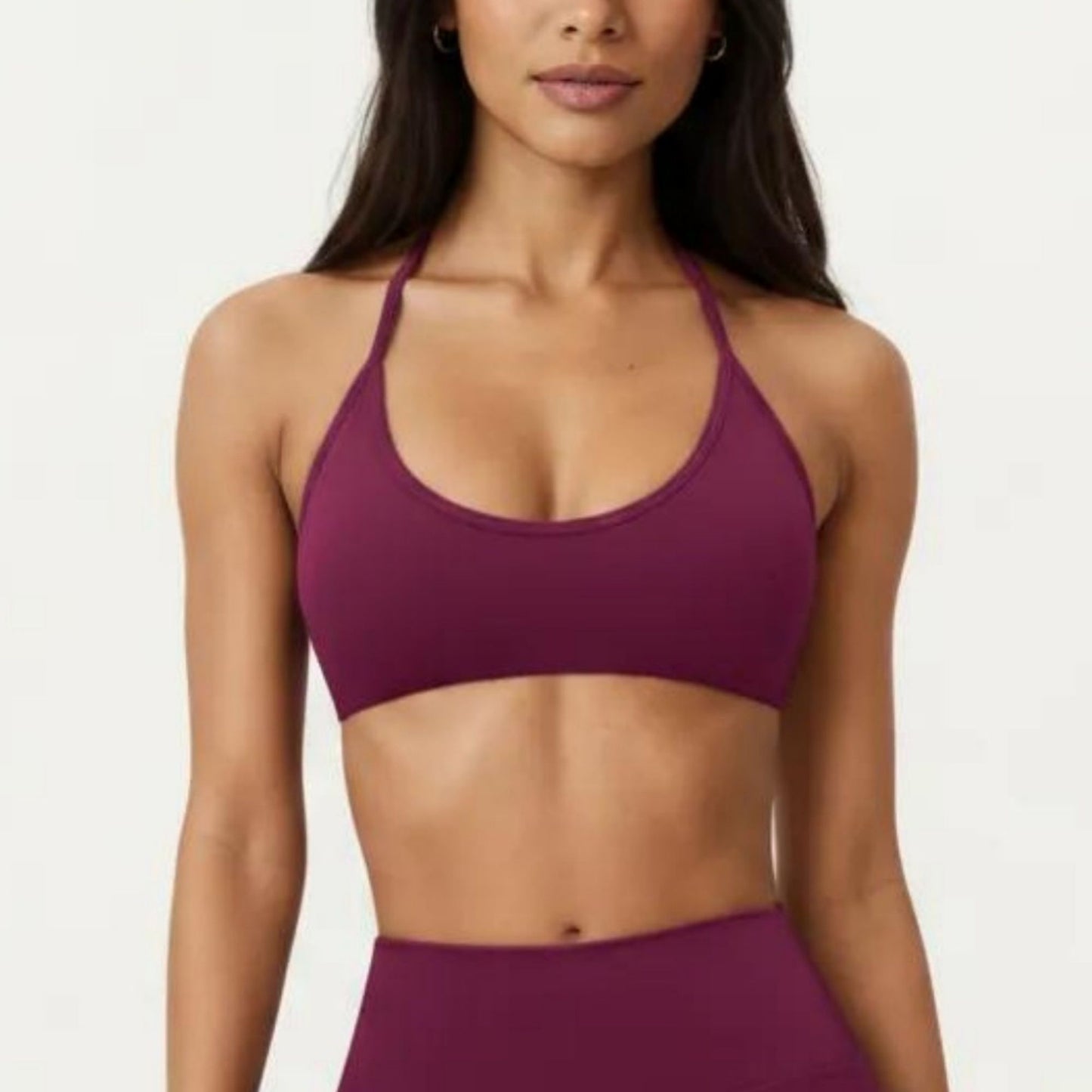 Halter Sports Bra with Open Back and Smooth Stretch Athletic Fit