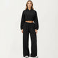 Cropped Zip Front Jacket with Elastic Hem and Long Sleeves
