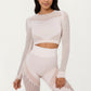 Long Sleeve Seamless Crop Top with Ribbed Texture and Contour Panels