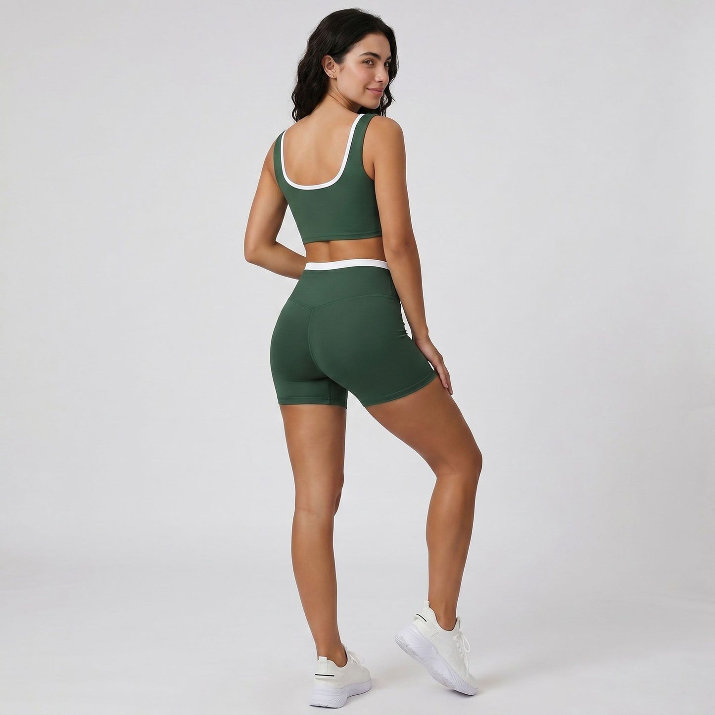 High Waist Biker Shorts with Wide Waistband Mid Thigh Length Smooth Stretch Fit and Pull On Activewear Design