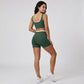 High Waist Biker Shorts with Wide Waistband Mid Thigh Length Smooth Stretch Fit and Pull On Activewear Design