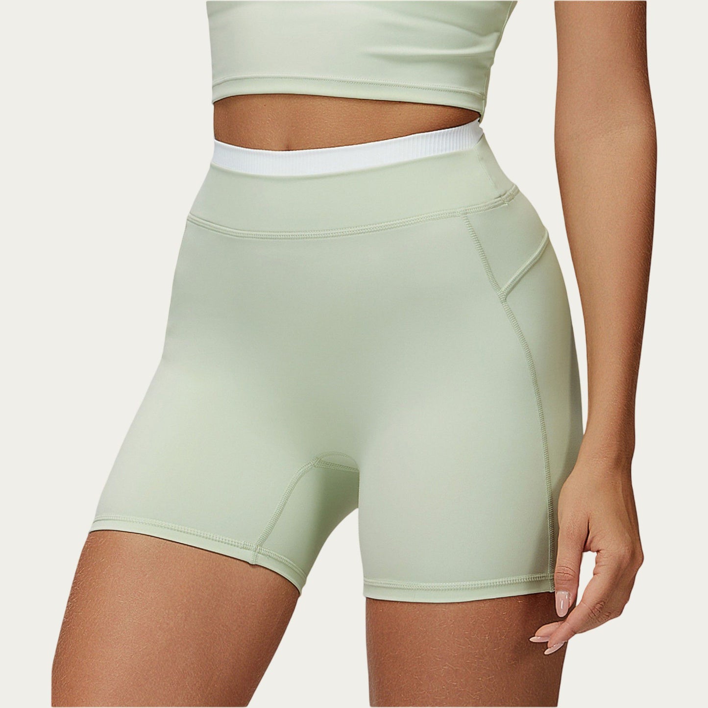 High Waist Biker Shorts with Smooth Stretch Fabric and Contrast Waistband