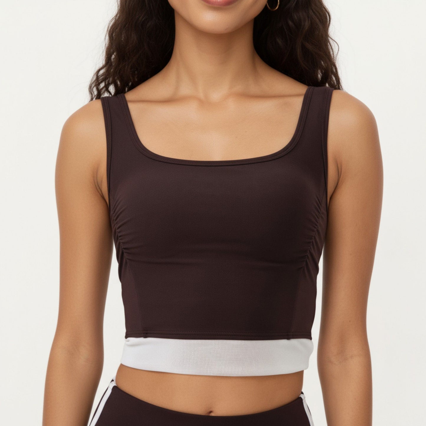 Square Neck Cropped Active Tank Top with Contrast Elastic Hem