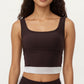 Square Neck Cropped Active Tank Top with Contrast Elastic Hem