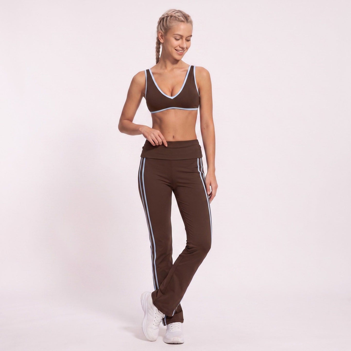 V Neck Sports Bra Contrast Trim Workout Top