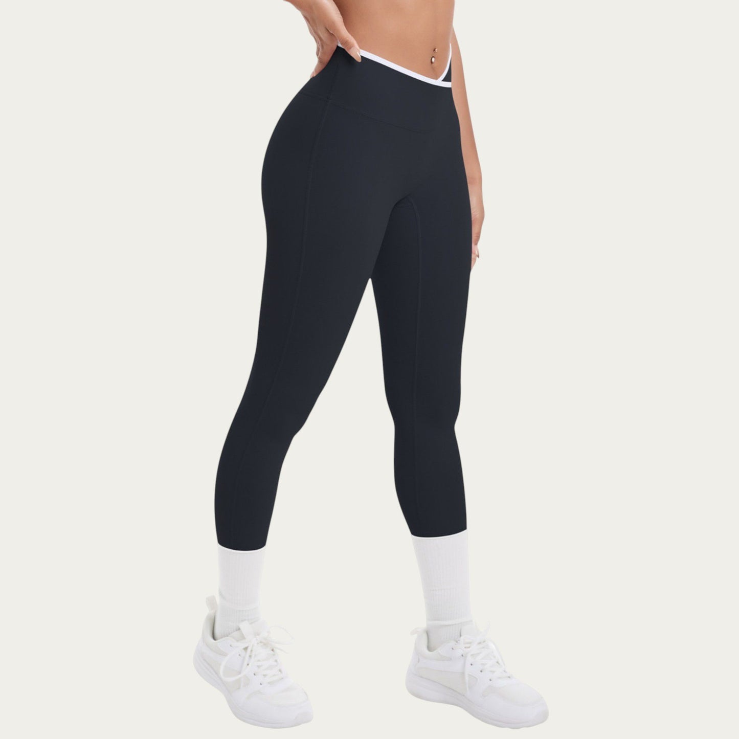 High Waist Crossover Leggings with Contoured Fit and V-Shaped Waistband