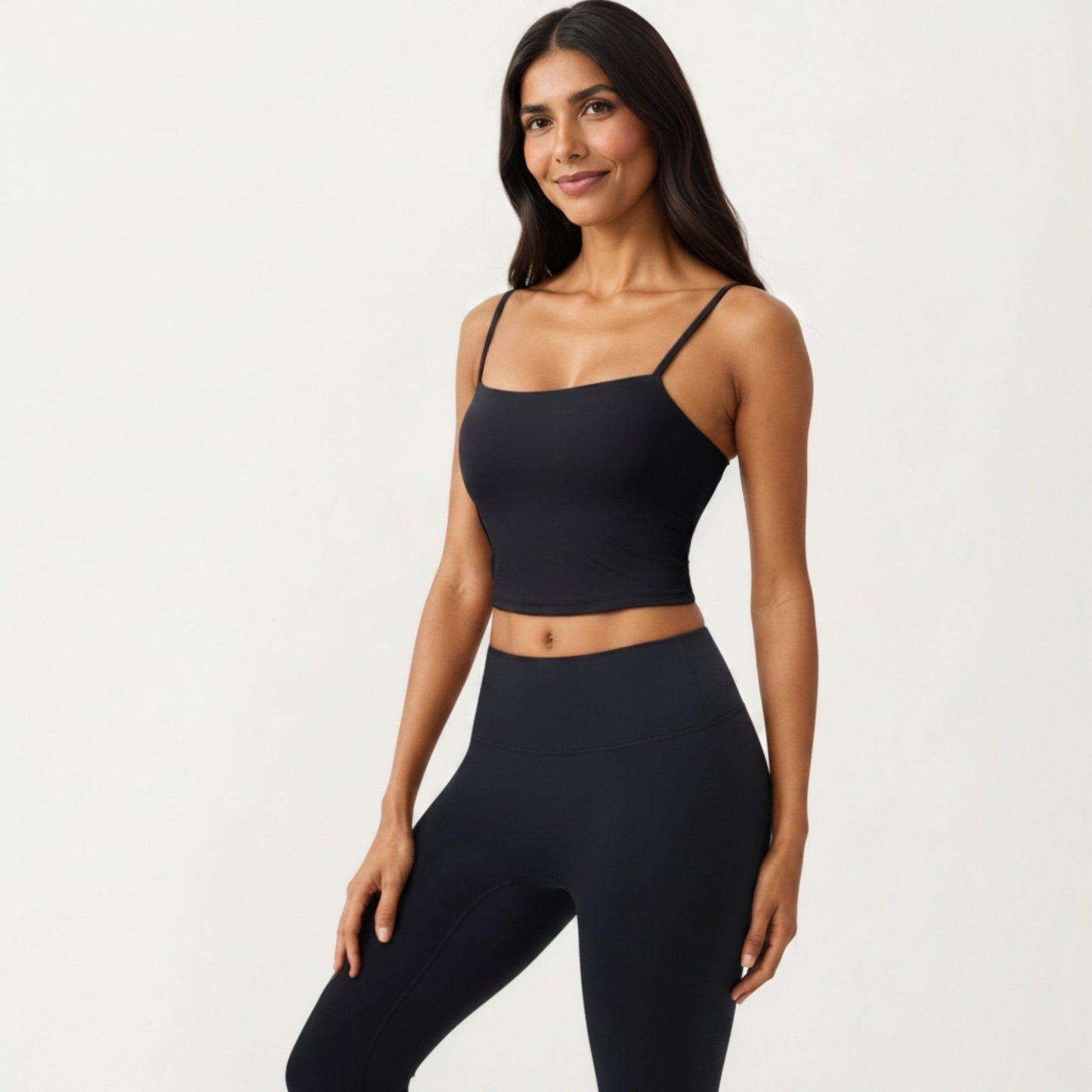 Longline Cami Sports Bra with Adjustable Straps and Straight Neckline