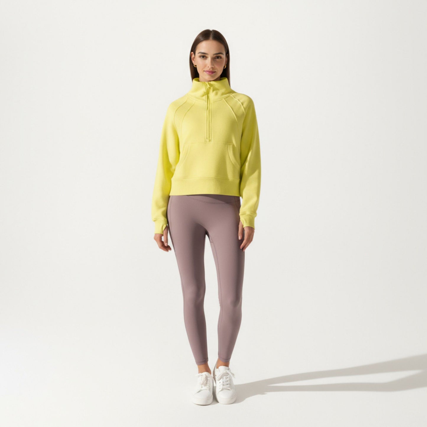 Long Sleeve Half Zip Pullover Sweatshirt with High Collar and Kangaroo Pocket Design