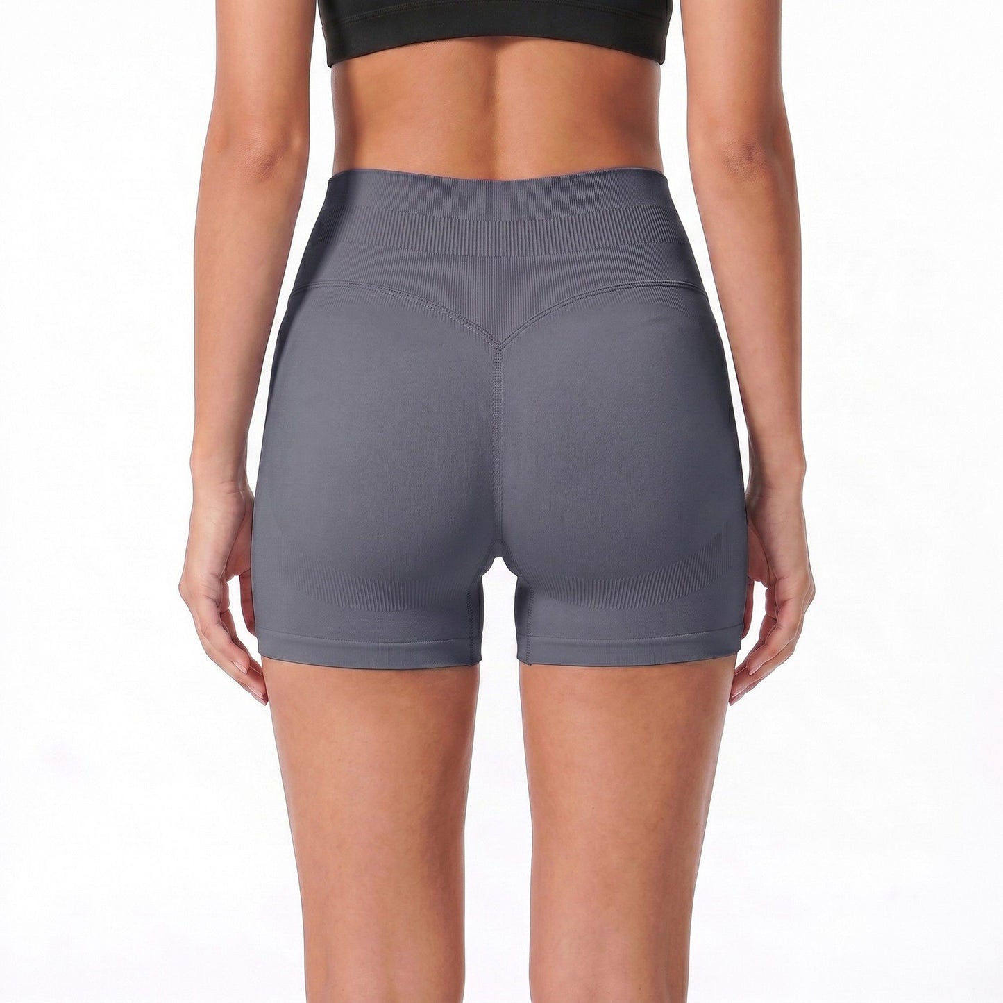 High Waist Seamless Workout Shorts Ribbed Waistband Yoga Biker Shorts