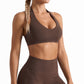Seamless Halter Sports Bra with Ribbed Underband Open Back Workout Top for Athleisure