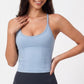 Padded Crisscross Back Longline Sports Bra Tank Top Scoop Neck Workout Yoga Crop Top