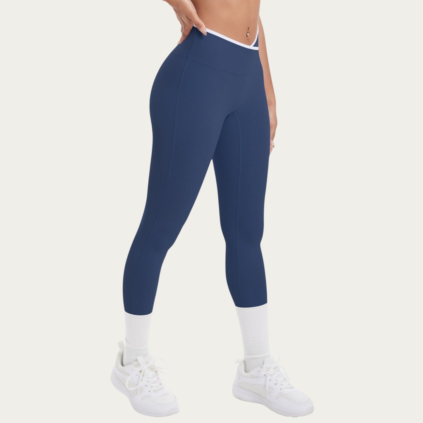 High Waist Crossover Leggings with Contoured Fit and V-Shaped Waistband